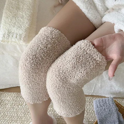 Calentadores de Rodilla Engrosados de Forro Polar de Coral para Mujer Invierno Cálido Mangas de Protección Térmica Articular Calentadores de Piernas Lisos Casuales