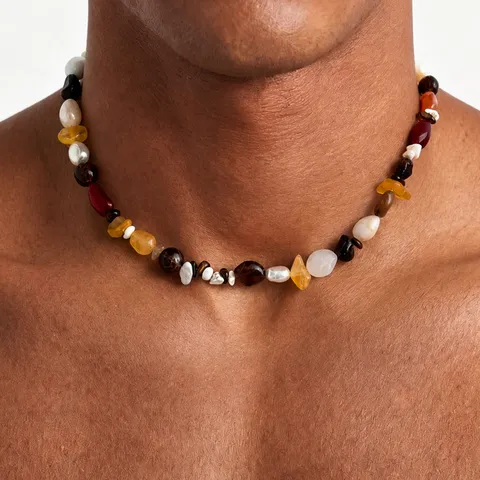 Uomo Vintage Pietra Naturale Collana a Perline Colorata Resina Giunzione Stile Dopamina Retro Choker Con Perle Artificiali Gioielli