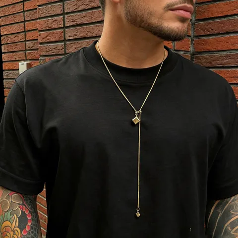Men Stainless Steel Cube Pendant Necklace Hip Hop Adjustable Y-Shaped Snake Chain Necklace For Men Fashion Jewelry Gift