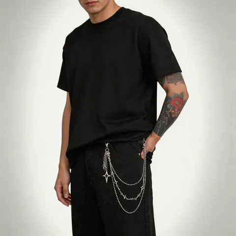 Hip Hop Multi-Layered Four-Pointed Star Pant Chain For Men Punk Metal Wallet Key Chain Waist Chain Jewelry For Jeans