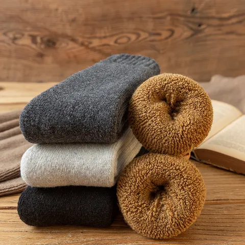 Herren Ultra Dicke Warme Wintersocken Wollmischung Fleece Gefüttert Frottee Schneesocken Mittelhoch Schwere Thermosocken