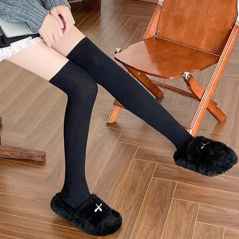 Japanischer Stil Wolle Overknee Socken Für Damen Einfarbig Argyle Zopfmuster Oberschenkelhohe Lange Winterstrümpfe