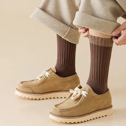Chaussettes Mi-Hautes Épaissies d'Hiver pour Hommes en Coton Bloc de Couleur Chaud Sport Athlétique Thermique Longues Chaussettes