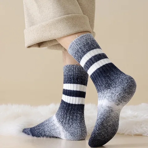 Heren Verdikte Warme Wollen Socken Verloop Tie-Dye Halverwege Kuit Socken Japanse Stijl Casual Winter Lange Socken