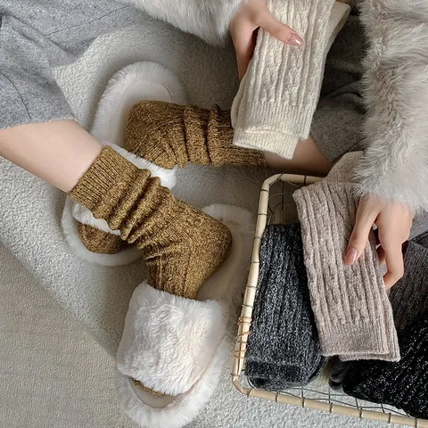 Dames Winter Warm Slouchy Crew Sokken Wolmix Metaalvezel Effen Kleur D Dikke Thermische Dagelijkse Casual Sokken