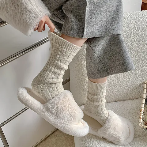 Dames Winter Warm Slouchy Crew Sokken Wolmix Metaalvezel Effen Kleur D Dikke Thermische Dagelijkse Casual Sokken