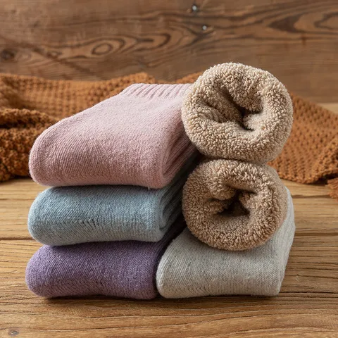 Damen Winter Dicke Wollmischung Socken Warm Schwer Frottee Gestrickt Wadenhoch Socken Einfarbig Lässig Thermo Strumpfwaren