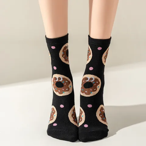 Women's Mid-Calf Cotton Socks With Cartoon Food Pattern Octopus Burger Fries Donut Printed Casual Creative Fashion Socks