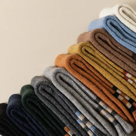 Herren Verdickte Wolle Thermische Wintersocken Crew Gestreifte Warme Fleece Frottee Baumwollsocken