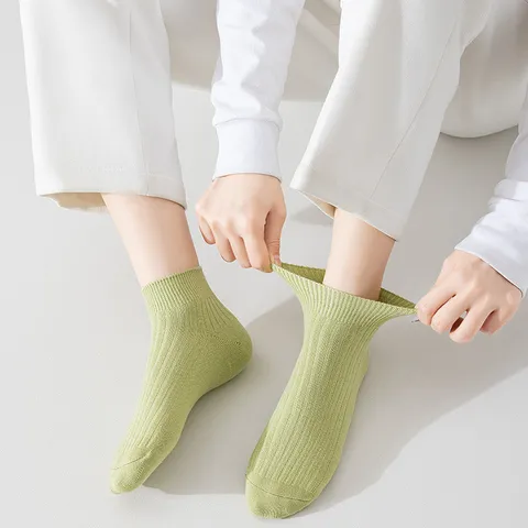 Women's Casual Cotton Short Socks Solid Color Ribbed Basic Summer Breathable Crew Socks