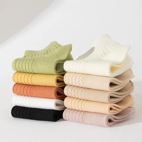 Women's Casual Cotton Short Socks Solid Color Ribbed Basic Summer Breathable Crew Socks