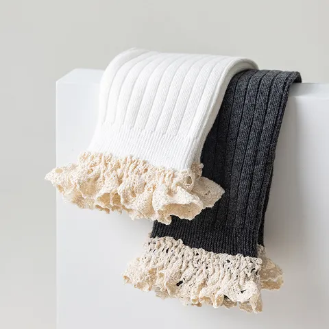 Japanischer JK-Stil Baumwolle Overknee Strümpfe Für Damen Herbst Winter Dicke Überknie Socken Spitzenkante Zopfmuster Beinwärmer