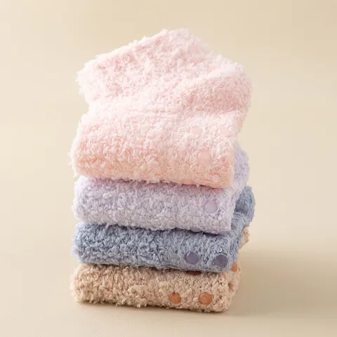 Women Winter Thickened Coral Fleece Floor Socks Non-Slip Glue Dots Slipper Socks Sweet Candy Color Warm Home Indoor Socks
