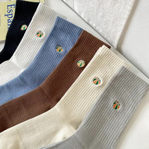 Herren Sport-Socken aus Baumwolle Atmungsaktiv mit Basketball-Stickerei Für Teenager Schüler Alle Jahreszeiten Lässige Alltagskleidung