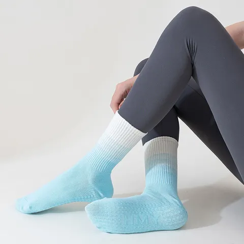 Damen Verlauf Baumwolle Sport Socken Geripptes Bündchen Rutschfeste Yoga Socken Athletische Lange Crew Socken Für Frauen Indoor Fitness