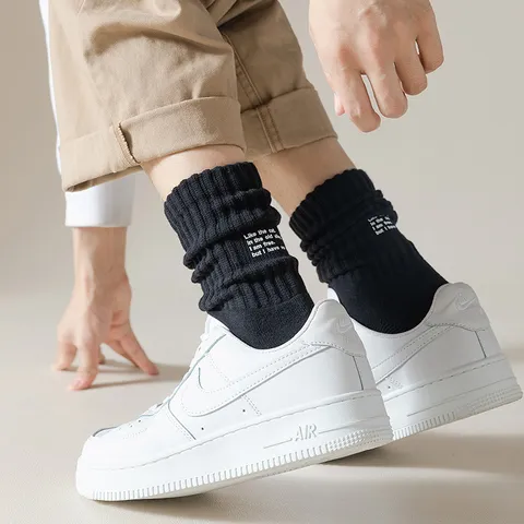 Herren Sportsocken Frotteesohle Wadenhoch Atmungsaktiv Baumwolle Buchstaben Druck Socken Für Laufen Training Alltag Einfarbig