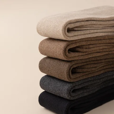 Calze Parigine da Donna in Cotone Minimalista Spugna Ispessita Tinta Unita Lunghe Autunno Inverno Calde per Scuola Casa