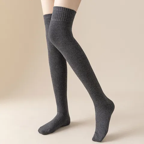 Calze Parigine da Donna in Cotone Minimalista Spugna Ispessita Tinta Unita Lunghe Autunno Inverno Calde per Scuola Casa