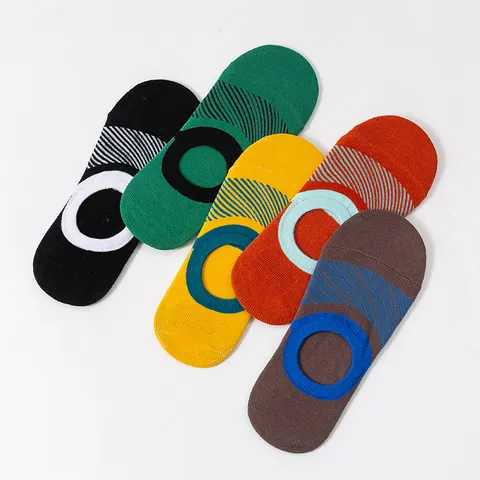 Chaussettes Invisibles Homme en Coton Coupe Basse Antidérapant Respirant Rayé Boat Socks pour Été Printemps Automne Quotidien