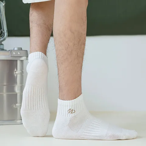 Herren Baumwoll Füßlinge Minimalistisch Buchstabe W Bestickt Einfarbig Atmungsaktiv Niedrig Geschnitten Sport Casual Socken