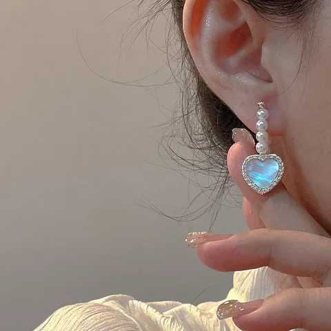 Korean Style Alloy Rhinestone Artificial Pearl Drop Earrings Elegant Heart Flower Bear Geometric Silver Earring Post Jewelry For Women