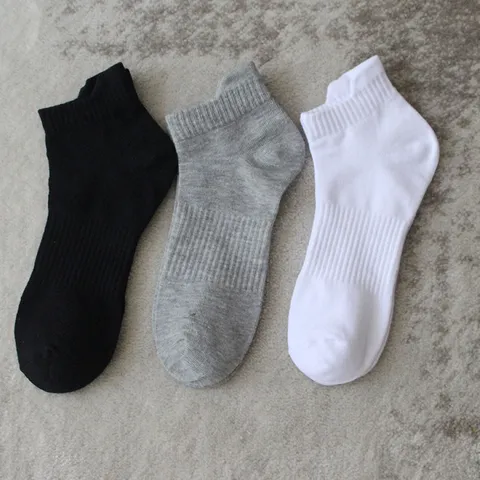 Calcetines Deportivos de Corte Bajo Unisex de Algodón Transpirable Calcetines de Correr Antiolor Acanalados al Tobillo para Hombres Mujeres Negro Blanco Gris