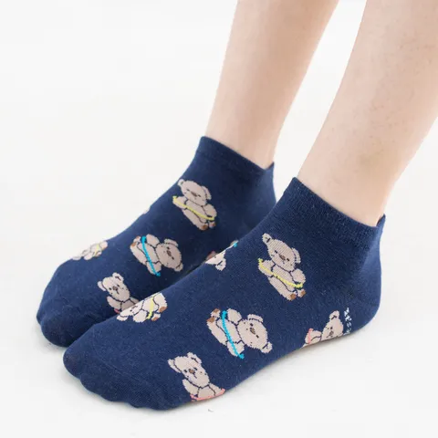Chaussettes Basses en Coton pour Femmes Mignon Ours Dessin Animé Style Japonais Respirantes Chaussettes de Cheville Motif Animal Fruit Été Décontracté