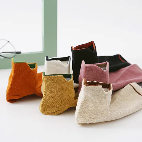 Damen Japanischer Stil Baumwolle Kurzsocken Füßlinge Einfarbig Lässig Unsichtbare Ankle Socken Mit Fersenschlaufe Komfortable Atmungsaktive Socken