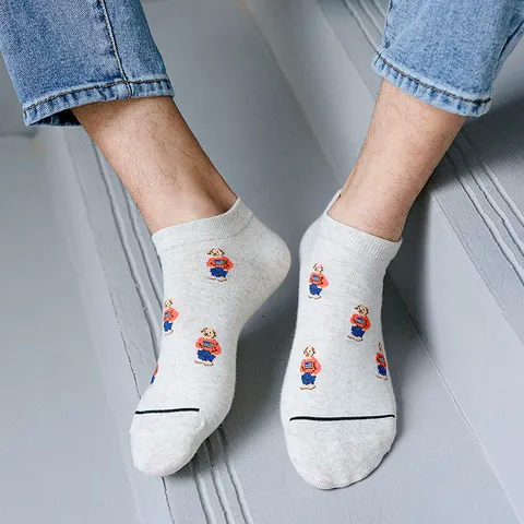 Chaussettes Invisibles Unisexe Décontractées en Mélange de Coton Motif Ours Style Britannique Chaussettes Courtes Hommes Femmes Sport Quotidien