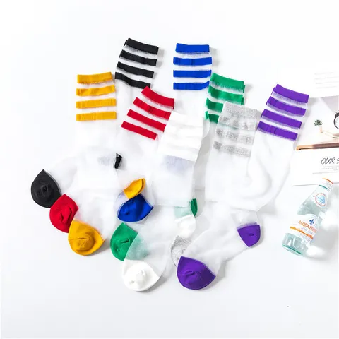 Damen Transparent Glasseide Wadenstrümpfe Süß Farbblock Gestreift Dünn Atmungsaktiv Streetwear Stil Alltag Socken