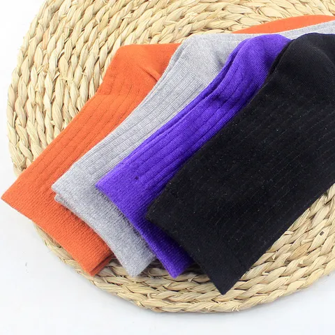 Damen Japanischer Stil Bonbonfarben Gerippte Wadenhohe Socken Baumwolle Atmungsaktiv Einfarbig Lässige Socken Für Damen