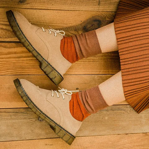 Damen Vintage Baumwolle Farbblock Wadenhoch Socken Grobstrick Rippenmuster Slouchy Streetwear Mode Warme Socken Für Frauen Alltag Kleidung