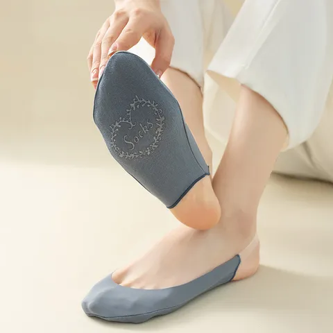 Women's Pure Cotton Non Slip High Heel Boat Socks Invisible Transparent Strap Half Palm Socks