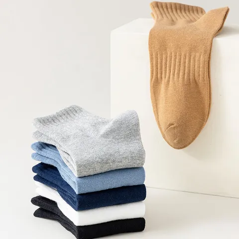 Men Casual Pure Cotton Crew Socks Breathable Anti-Odor Spring Summer Athletic Boat Socks Solid Color Fashion Socks