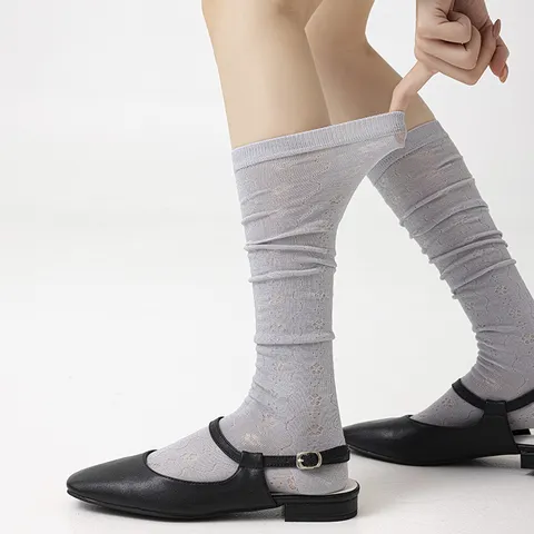 Women's Pure Cotton Mesh Calf Socks Japanese Ballet Style Cute Sweet JK Long Socks Casual Breathable Stockings