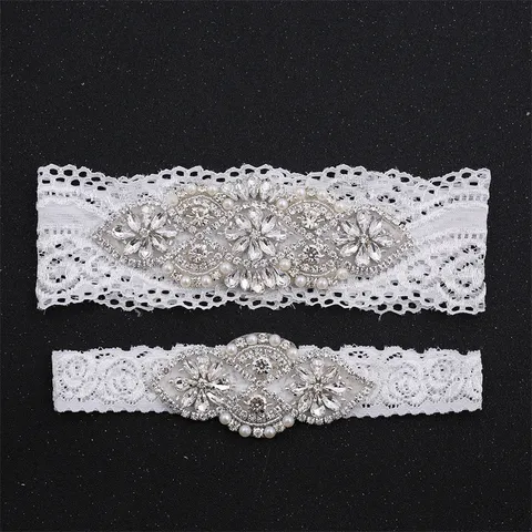 Bridal Lace Garter Belt For Women Wedding Prom Leg Ring Navy Blue White Rhinestone Artificial Pearl Thigh Band