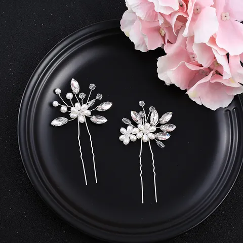 Handmade Bridal Hair Fork Crystal Pearl Wedding Hair Accessories Alloy Rhinestone Hair Jewelry For Women