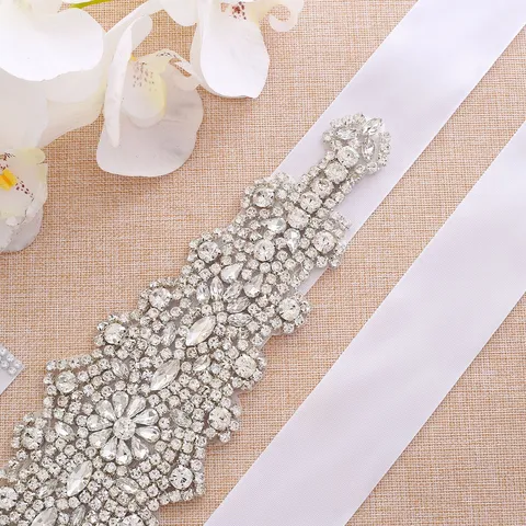 Bridal Wedding Rhinestone Belt Handmade Crystal Waist Band Silver Gold Rose Gold Diamond Dress Ribbon Belt