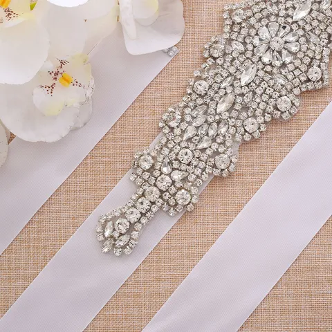 Bridal Wedding Rhinestone Belt Handmade Crystal Waist Band Silver Gold Rose Gold Diamond Dress Ribbon Belt
