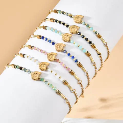 Minimalist French Stainless Steel Bracelet Natural Stone Shell Pendant Handmade Thin Chain Jewelry For Women Bohemian Style Gift