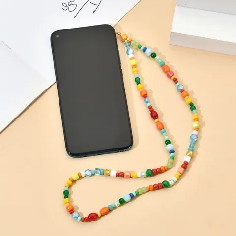 Y2K Candy Color Phone Strap Beaded Rainbow Phone Lanyard Anti-Lost Wrist Strap Handmade Acrylic Resin Beads Phone Charm Jewelry For Women