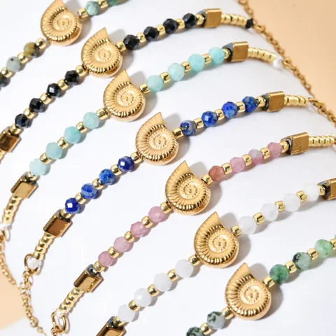 Minimalist French Stainless Steel Bracelet Natural Stone Shell Pendant Handmade Thin Chain Jewelry For Women Bohemian Style Gift