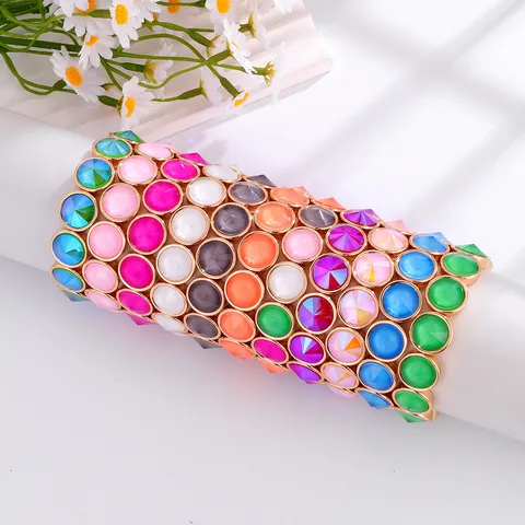 Bohemian Alloy Rhinestone Elastic Strand Bracelet Multicolor Geometric Crystal Beaded Hand Bangle For Women Daily Gift Jewelry