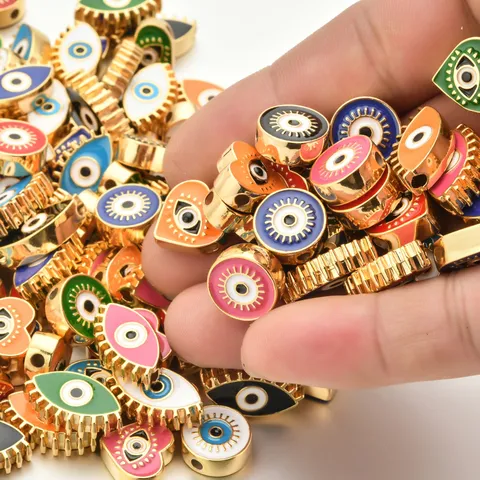 Alloy Enamel Evil Eye Beads Double Sided Large Hole Gold Plated Beads For Jewelry Making DIY Handcrafted Necklace Accessories