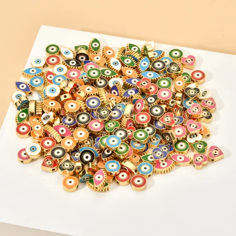 Alloy Enamel Evil Eye Beads Double Sided Large Hole Gold Plated Beads For Jewelry Making DIY Handcrafted Necklace Accessories