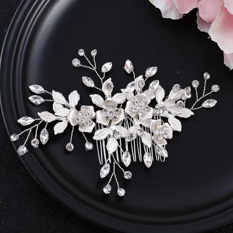 Bridal Hair Comb Alloy Rhinestone Floral Hair Accessories Wedding Hair Jewelry For Women Hair Piece