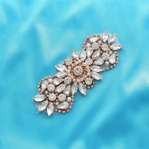 Bridal Rhinestone Applique Sash Belt Handmade Crystal Pearl Wedding Dress Accessories Sparkle Trim For Women