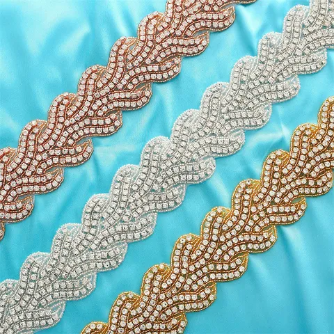 Wedding Dress Belt Rhinestone Applique Bridal Sash Crystal Trim Sewing Patch for Women Wedding Party Formal Gown Decor