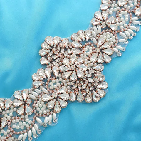 Bridal Rhinestone Applique Wedding Dress Belt Handmade Crystal Pearl Sash Trim Rhinestones Appliques Dress Accessories