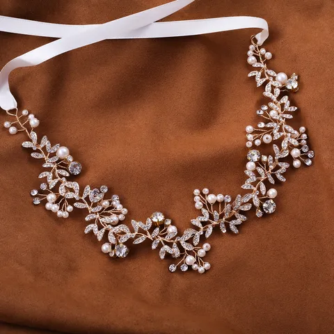 Bridal Wedding Hairband Rhinestone Artificial Pearl Floral Hair Accessories Alloy Headpiece For Women